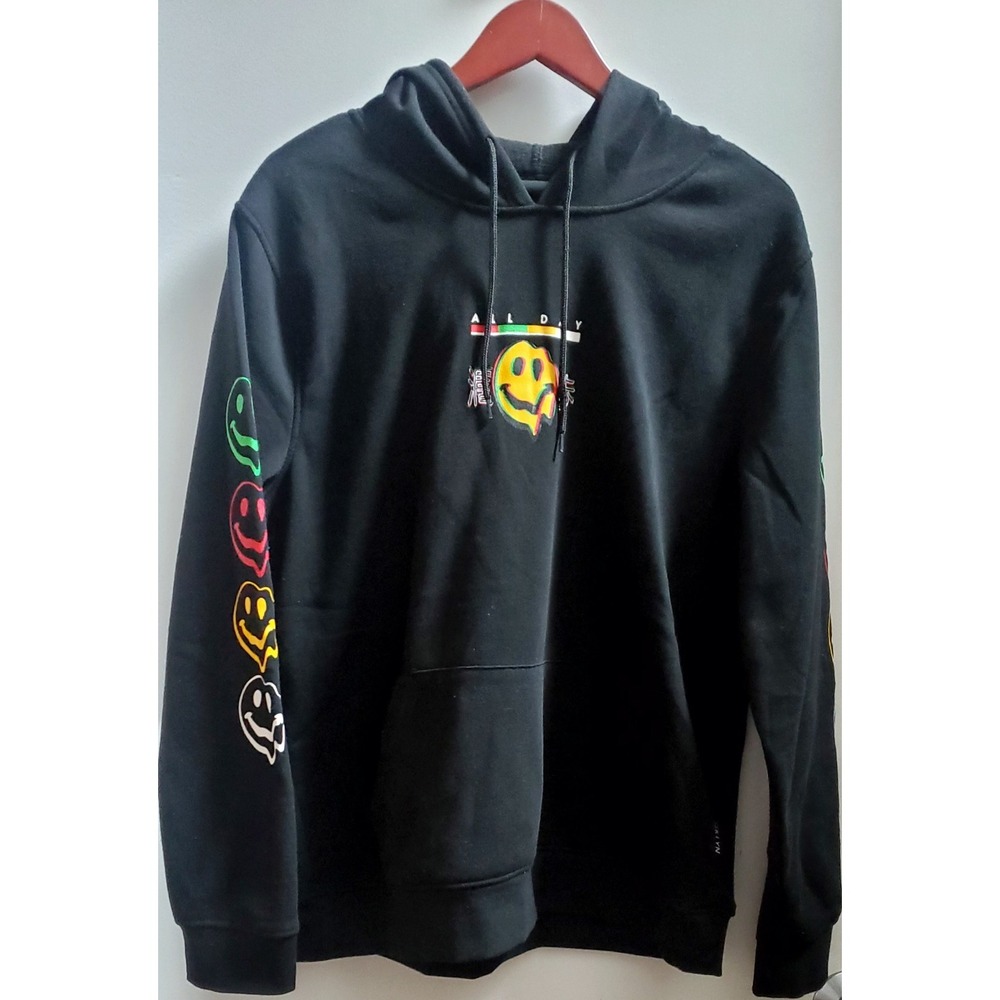Brooklyn Cloth L Sweatshirt Hoodie Blk/Grn/Rd/Yel Drip All Day Smiley Trippy Arm